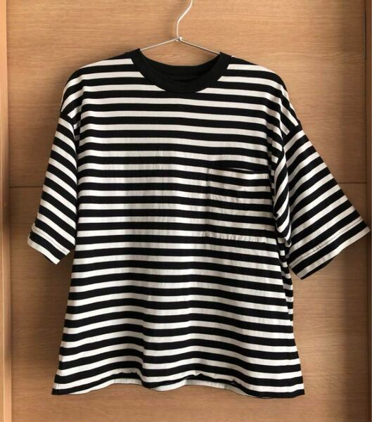 MUJIラボ 超長綿天竺編みTシャツ 黒ボーダー xxs-xs