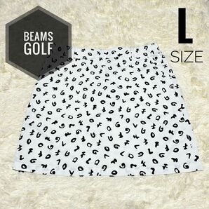 美品 BEAMSGOLF ビームスゴルフ スカート L ゴルフウェア ロゴ 総柄 白 ホワイト ミニスカート