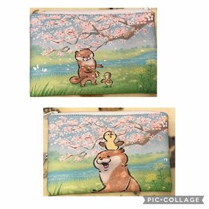 新品未使用タグ付き☆可愛い嘘のカワウソ　合皮フラットポーチ　桜