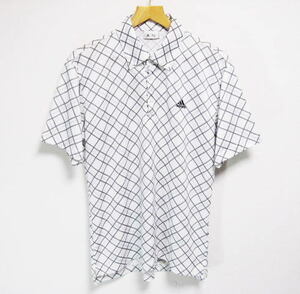 美品 adidas Golf アディダス ゴルフ ドライ ストレッチ 半袖 ポロシャツ サイズXO/XXG(2XL) 白格子柄 大きいサイズ