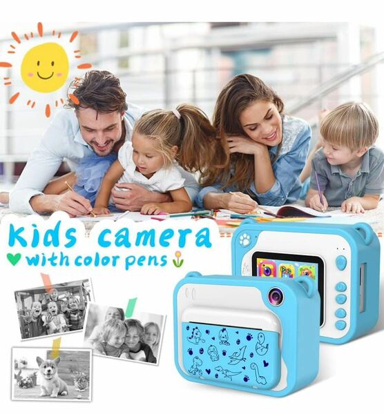 USHINING キッズカメラ インスタントプリント 12MP 子供用 プリント デジタル 幼児用カメラ 32GB ポータブルカメラ 3~13歳向け ブルー 美品