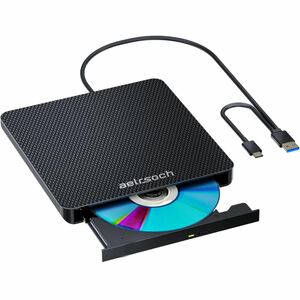 aelrsochブルーレイドライブ 外付け プレーヤー dvd ブルーレイ対応 USB-A+Type-c（USB-C）ポート WIN7-11/MAC対応 ノートパソコン対応 黒