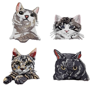 動物 刺繍 アイロン ワッペン 猫 4種類セット 大きい サイズ　