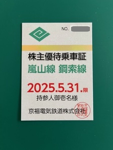 【ネコポス無料】京福電気鉄道　株主優待乗車証　嵐山線、鋼索線　2024年6月1日～2025年5月31日まで　②