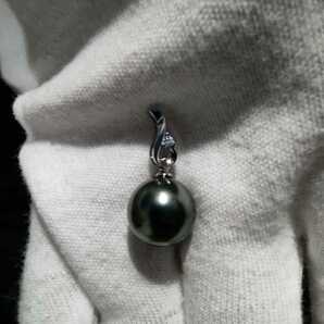 1円スタート ブラックパール ペンダントトップ CZ キュービックジルコニア 黒真珠 ネックレス necklace イミテーション 11㎜ 129の画像3