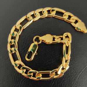 1円スタート フィガロチェーン 喜平ブレスレット 18K Gold Plated 18KGP 鍍金 ゴールド bracelet 20㎝ レディース メンズ ユニセックス 327の画像1