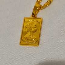 1円スタート エリザベス コインデザイン ネックレス 18K Gold Plated 18KGP 鍍金 ゴールド 45-48㎝ ペンダント necklace レディース 141_画像5