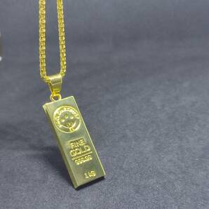 1円スタート インゴット ネックレス 18K Gold Plated 18KGP 鍍金 延べ棒 ゴールド necklace 75㎝ レディース メンズ ユニセックス 157の画像4