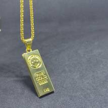 1円スタート インゴット ネックレス 18K Gold Plated 18KGP 鍍金 延べ棒 ゴールド necklace 75㎝ レディース メンズ ユニセックス 157_画像4