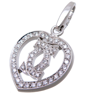 [. talent head office ]CARTIER Cartier 2C Heart diamond pendant top charm 750 white gold lady's B3015300 DH81159