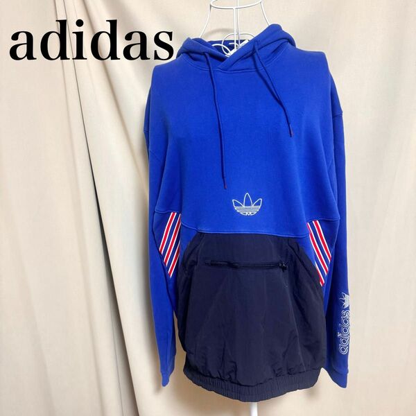 アディダス　adidas パーカー　トレーナー　異素材　L