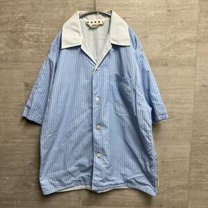  MARNI マルニ 19SS ストライプオープンカラーシャツ 半袖シャツ size46 ライトブルー 【中目黒B05】