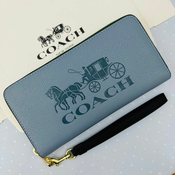 COACH コーチ 長財布　レディースのブルー色新品財布