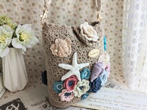 ☆Handmade…手編み…貝殻モチーフのサコッシュ ※ポシェット※スマホショルダー※お出掛けお散歩ショルダー_画像3