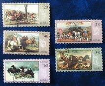 【絵画切手】ポーランド 1968年 狩の絵画 5種 押印済み コサック/コワルスキー/サザーランド/スナイダース_画像1