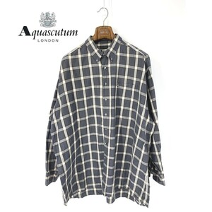 A6342/美品 春夏 Aquascutum アクアスキュータム ビッグシルエット チェック ボタンダウン カジュアル カッター Yシャツ XL程 灰色/メンズ