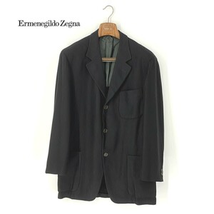 A6966/美品 春夏 背抜き Ermenegildo Zegna soft ゼニア カシミヤ100 ストライプ テーラード シングル3Bジャケット 50 黒/スイス製 メンズ