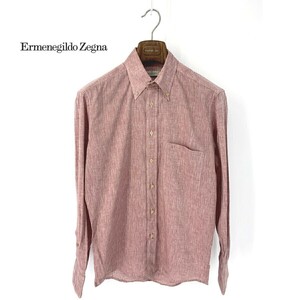 A6088/美品 春夏 薄手 Ermenegildo Zegna SOFT エルメネジルド ゼニア ボタンダウン 長袖 カジュアル カッター Yシャツ Ｓ ピンク/メンズ