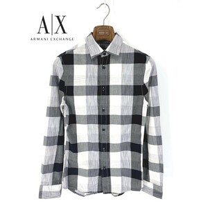 A6711/極美品 春夏 ARMANI EXCHANGE アルマーニエクスチェンジ コットン チェック カジュアル 長袖 ドレス カッター Yシャツ XS 白/メンズ