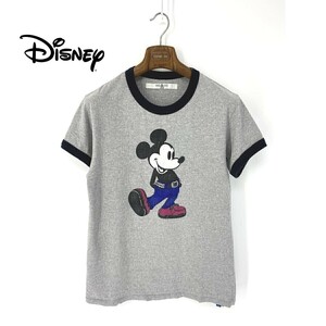 A6720/美品 春夏 ATESPEXS エイトスペックス コットン ビッグプリント ミッキー Disney 丸首 半袖 Tシャツ カットソー M程 灰色/メンズ