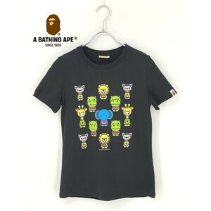 A8327/極美品 春夏 A BATHING APE アベイシングエイプ コットン プリント 半袖 Tシャツ カットソー XS 黒/日本製 メンズ レディース