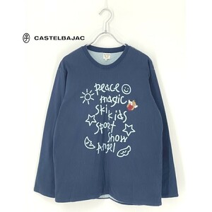 A8302/美品 春夏 CASTELBAJAC カステルバジャック コットン デカプリント 長袖 スウェット トレーナー Tシャツ M 紺/レディース キッズ