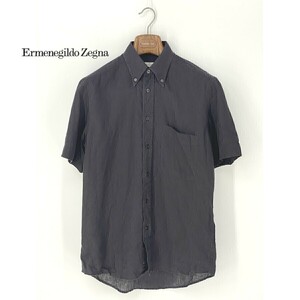 A8247/極美品 春夏 Ermenegildo Zegna エルメネジルドゼニア softソフト リネン ボタンダウン 半袖 ドレス カッター Yシャツ 2/S 茶 メンズ