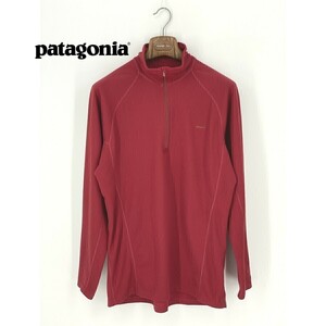 A8183/美品 春夏 patagonia パタゴニア 胸ロゴ ストレッチ ハーフジップ 長袖 プルオーバー Tシャツ カットソー L 赤/メンズ アウトドア