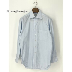 A8098/春夏 Ermenegildo Zegna エルメネジルドゼニア コットン ストライプ 長袖 ドレス カッター Yシャツ 40/15 1/2 L程 水色/メンズ