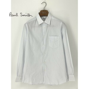 A8086/春夏 Paul Smith ポールスミス コットン ストライプ ワイドカラ― 長袖 ドレス カッター Yシャツ L 水色/メンズ スーツ用 ビジネス