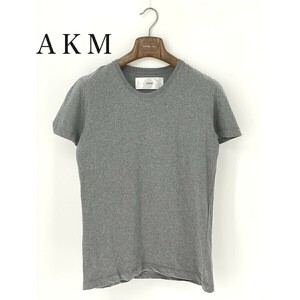 A8484/極美品 春夏 AKM エイケイエム コットン 無地 クルーネック 半袖 シンプル Tシャツ カットソー M 灰色/メンズ WJK ジュンハシモト