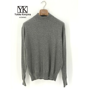 A8469/極美品 春夏 Yukiko Kimijima ユキコキミジマ カシミヤ100% 無地 ハイネック ニット リブ セーター L 灰色/メンズ カーディガン