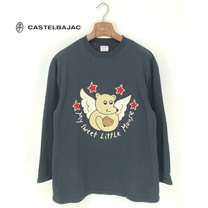 A8820/美品 春夏 CASTELBAJAC カステルバジャック コットン 長袖 刺繍 クルーネック スウェット トレーナー Tシャツ L程 黒 日本製 メンズ