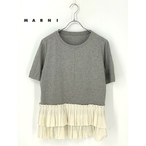 A8806/春夏 MARNI マルニ コットン 半袖 切り替え プリーツ ギャザー チュニック Tシャツ カットソー 42 M程 灰色 イタリア製 レディース