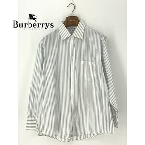 A8208/ビンテージ 80s 美品 春夏 BURBERRY バーバリー コットン ストライプ 長袖 ドレス カッター Yシャツ 16 1/2-33 L程 白/USA製 メンズ