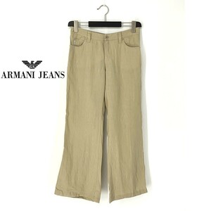 A7421/極美品 春夏 ARMANI JEANS アルマーニジーンズ リネン ストレート スラックス ガウチョ ワイドパンツ 28 L程 ベージュ/レディース