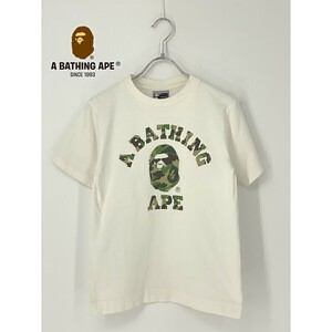 A8033/春夏 A BATHING APE アベイシングエイプ コットン デカロゴ プリント 丸首 半袖 Tシャツ カットソー XS程 白/メンズ BAPE ゴリラ