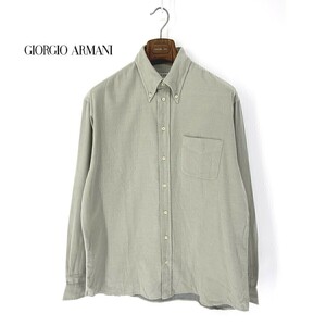 A6691/美品 春夏 GIORGIO ARMANI ジョルジオアルマーニ 白タグ 厚手コットン ボタンダウン 長袖 ドレス カッター Yシャツ M 灰色/メンズ