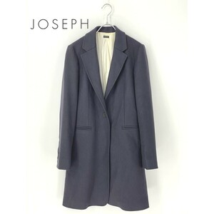 A9073/訳あり 美品 秋冬 JOSEPH ジョセフ メルトンウール 長袖 チェスター 膝丈 コート 38 L程 紺 イタリア製 レディース オンワード樫山