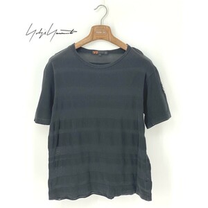 A8942/春夏 Y-3 ワイスリー Yohji Yamamoto ヨウジヤマモト コットン 半袖 ボーダー クルーネック ワッペン Tシャツ カットソーXS黒 メンズ