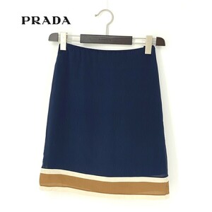 A7062/ beautiful goods spring summer PRADA Prada silk bai color flexible stretch pcs shape gya The - slim tight knees height Easy skirt 40 navy blue / lady's 