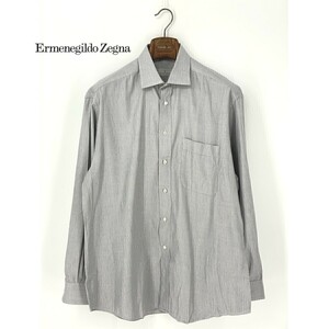 A8787/極美品 春夏 Ermenegildo Zegna エルメネジルドゼニア コットン 長袖 ストライプ ドレス カッター Yシャツ 41/16 L程 水色 メンズ