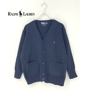 A7996/美品 春夏 POLO RALPH LAUREN ポロ ラルフローレン コットン 無地 ポニー刺繍 長袖 リブ ニット カーディガン L 紺/メンズ セーター