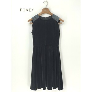 A9051/春夏 velour noir by FOXEY フォクシー トリアセテート ノースリーブ ベルベット フレア 膝丈 ワンピースM程 38黒 レディース