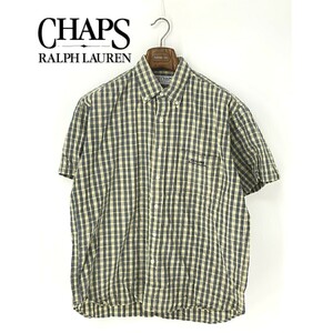 A8748/極美品 春夏 CHAPS RALPH LAUREN チャップス ラルフローレン コットン 半袖 ボタンダウン 立体 チェック ワーク シャツ L黄色 メンズ