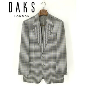 A9039/極美品 春夏 背抜き DAKS ダックス SIMPSON ウール 長袖 チェック テーラード シングル2Bジャケット 94AL6 L程 175 灰色 メンズ