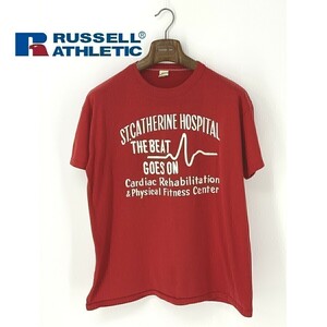 A7953/ビンテージ 70s 80s 春夏 Russell Athletic ラッセル アスレティック 金タグ コットン プリント 半袖 Ｔシャツ L 42-44 赤/メンズ