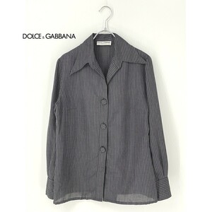 A7766/極美品 春夏 DOLCE&GABBANA ドルチェ＆ガッバーナ ワイドカラ― ストライプ コットン シャツ ジャケット 42 L程 灰色/レディース