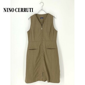 A7892/極美品 春夏 NINO CERRUTI ニノ チェルッティ ウール ジップアップ ノースリーブ 膝丈 シャツ ワンピース 38 M程 茶/レディース