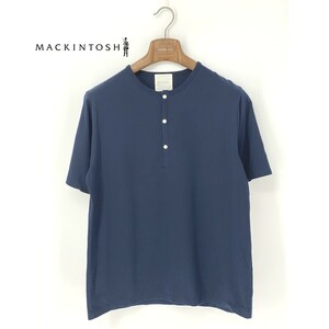 A9175/極美品 春夏 MACKINTOSH マッキントッシュ コットン 半袖 無地 ヘンリーネック Tシャツ カットソー L程 紺 メンズ 三陽商会